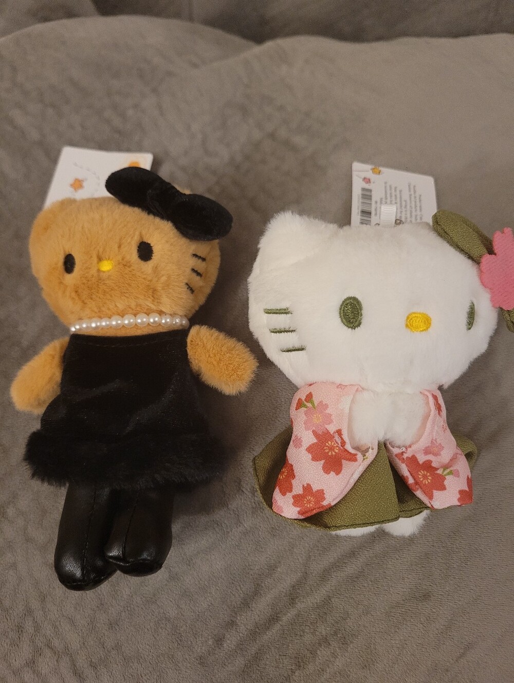 Hello Kitty Plush Pair - Black & White with Pink Floral Kimono